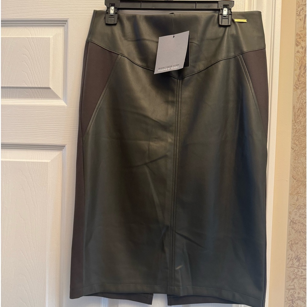 Marc New York Andrew Marc Faux Leather Green Pencil Skirt Size M